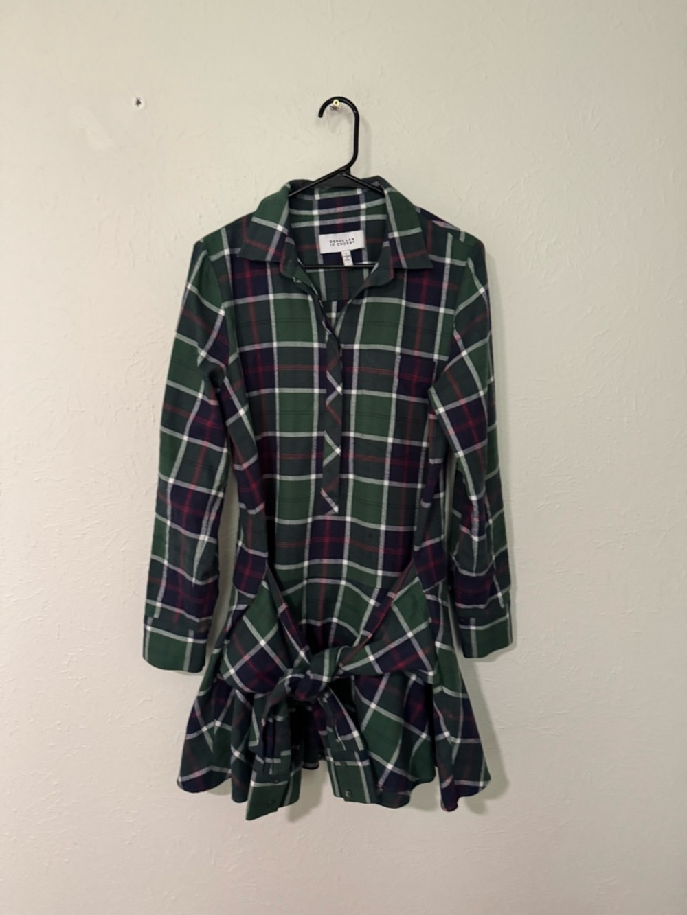 Derek Lam 10 Crosby Plaid Tie-Waist Shirt Dress Size 10